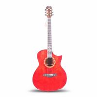 Qte Acoustic Electric Dread nought Cutaway Guitar in Transparent red Finish vintage