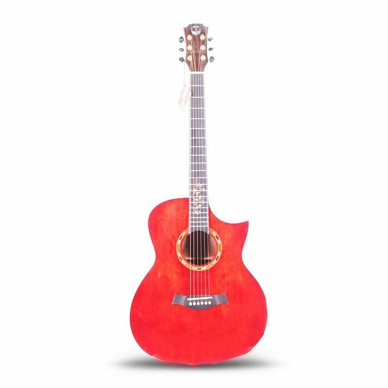 Qte Acoustic Electric Dread nought Cutaway Guitar in Transparent red Finish vintage